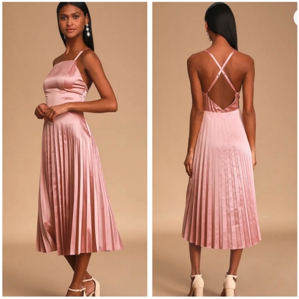 Lulu's Give Us A Twirl rose pink satin pleated midi dress XL NWT